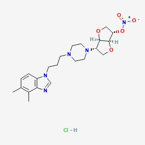 molecular formula C22H32ClN5O5 B12719732 [(3S,3aR,6S,6aS)-3-[4-[3-(4,5-dimethylbenzimidazol-1-yl)propyl]piperazin-1-yl]-2,3,3a,5,6,6a-hexahydrofuro[3,2-b]furan-6-yl] nitrate;hydrochloride CAS No. 134185-39-0