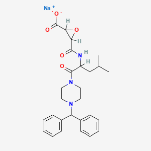 molecular formula C27H32N3NaO5 B12719999 Oxiranecarboxylic acid, 3-(((1-((4-(diphenylmethyl)-1-piperazinyl)carbonyl)-3-methylbutyl)amino)carbonyl)-, monosodium salt CAS No. 84456-38-2
