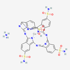molecular formula C32H23CuN12O9S4 B12720003 Ammonium (9,16,23-trisulphamoyl-29H,31H-phthalocyanine-2-sulphonato(3-)-N29,N30,N31,N32)cuprate(1-) CAS No. 100063-55-6