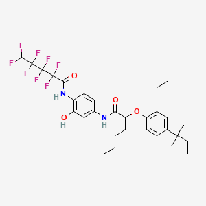molecular formula C33H42F8N2O4 B12720028 Hexanamide, 2-(2,4-bis(1,1-dimethylpropyl)phenoxy)-N-(3-hydroxy-4-((2,2,3,3,4,4,5,5-octafluoro-1-oxopentyl)amino)phenyl)- CAS No. 72494-14-5