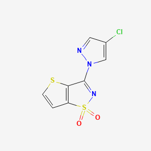 molecular formula C8H4ClN3O2S2 B12720398 Thieno(2,3-d)isothiazole, 3-(4-chloro-1H-pyrazol-1-yl)-, 1,1-dioxide CAS No. 113387-67-0