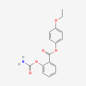 molecular formula C16H15NO5 B12720578 Benzoic acid, 2-((aminocarbonyl)oxy)-, 4-ethoxyphenyl ester CAS No. 88599-72-8