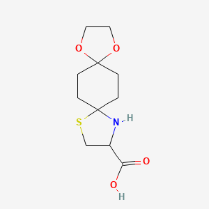 molecular formula C11H17NO4S B1272069 1,4-Dioxa-9-thia-12-azadispiro[4.2.4.2]-tetradecane-11-carboxylic acid CAS No. 1030253-98-5
