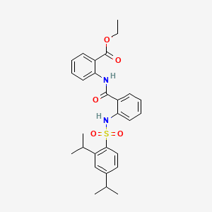 molecular formula C28H32N2O5S B12720769 Ethyl N-((2-(2,4-diisopropylbenzenesulphonylamino))benzoyl)anthranilate CAS No. 94159-45-2