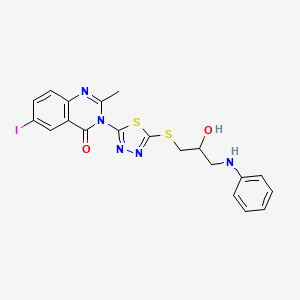 molecular formula C20H18IN5O2S2 B12721192 4(3H)-Quinazolinone, 3-(5-((2-hydroxy-3-(phenylamino)propyl)thio)-1,3,4-thiadiazol-2-yl)-6-iodo-2-methyl- CAS No. 135575-64-3