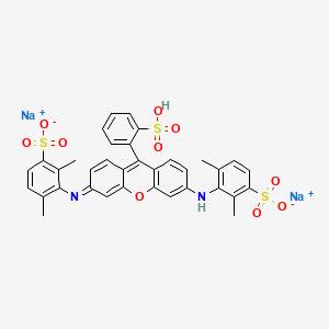 molecular formula C35H28N2Na2O10S3 B12721279 Disodium hydrogen-2-(6-((2,6-dimethylsulphonatophenyl)amino)-3-((2,6-dimethylsulphonatophenyl)imino)-3H-xanthen-9-yl)benzenesulphonate CAS No. 93964-04-6