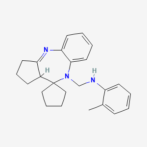 molecular formula C24H29N3 B12721303 Spiro(benzo(b)cyclopenta(e)(1,4)diazepine-10(9H),1'-cyclopentane)-9-methanamine, 1,2,3,10a-tetrahydro-N-(2-methylphenyl)- CAS No. 135264-63-0
