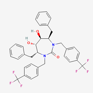 molecular formula C35H32F6N2O3 B12721391 2H-1,3-Diazepin-2-one, hexahydro-5,6-dihydroxy-4,7-bis(phenylmethyl)-1,3-bis((4-(trifluoromethyl)phenyl)methyl)-, (4R,5S,6S,7R)- CAS No. 153182-48-0