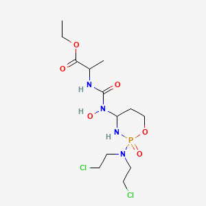molecular formula C13H25Cl2N4O6P B12721434 D,L-Alanine, N-(((2-(bis(2-chloroethyl)amino)tetrahydro-2H-1,3,2-oxazaphosphorin-4-yl)hydroxyamino)carbonyl)-, ethyl ester, P-oxide CAS No. 97139-42-9
