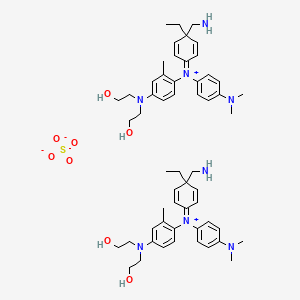 molecular formula C56H78N8O8S B12721598 Bis((4-((4-(bis(2-hydroxyethyl)amino)-o-tolyl)(4-(dimethylamino)phenyl)methylene)cyclohexa-2,5-dien-1-ylidene)dimethylammonium) sulphate CAS No. 83950-36-1