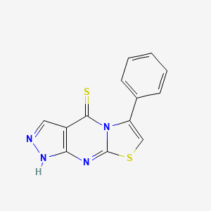 molecular formula C13H8N4S2 B12721708 Pyrazolo(3,4-d)thiazolo(3,2-a)pyrimidine-4(1H)-thione, 6-phenyl- CAS No. 152423-15-9
