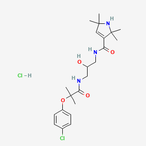 molecular formula C22H33Cl2N3O4 B12721772 1H-Pyrrole-3-carboxamide, 2,5-dihydro-N-(3-((2-(4-chlorophenoxy)-2-methyl-1-oxopropyl)amino)-2-hydroxypropyl)-2,2,5,5-tetramethyl-, monohydrochloride CAS No. 93823-82-6