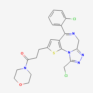 molecular formula C22H21Cl2N5O2S B12721795 Morpholine, 4-(3-(9-(chloromethyl)-4-(2-chlorophenyl)-6H-thieno(3,2-f)(1,4)triazolo(4,3-a)(1,4)diazepin-2-yl)-1-oxopropyl)- CAS No. 113825-87-9