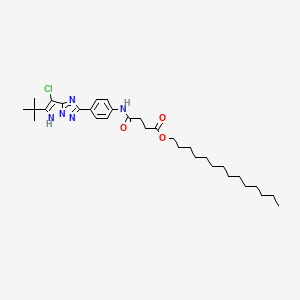 molecular formula C32H48ClN5O3 B12721902 Butanoic acid, 4-((4-(7-chloro-6-(1,1-dimethylethyl)-3H-pyrazolo(1,5-b)(1,2,4)triazol-2-yl)phenyl)amino)-4-oxo-, tetradecyl ester CAS No. 152827-98-0