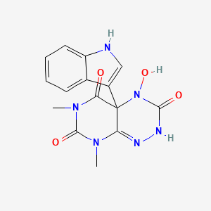 molecular formula C15H14N6O4 B12721961 Pyrimido(5,4-e)-1,2,4-triazine-3,5,7(6H)-trione, 2,4,4a,8-tetrahydro-6,8-dimethyl-4-hydroxy-4a-(1H-indol-3-yl)- CAS No. 110621-93-7