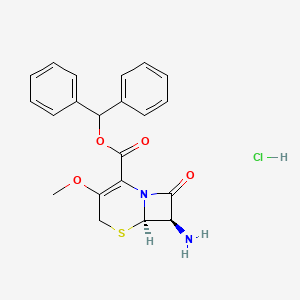 molecular formula C21H21ClN2O4S B12721968 Diphenylmethyl (6R-trans)-7-amino-3-methoxy-8-oxo-5-thia-1-azabicyclo(4.2.0)oct-2-ene-2-carboxylate monohydrochloride CAS No. 71613-81-5