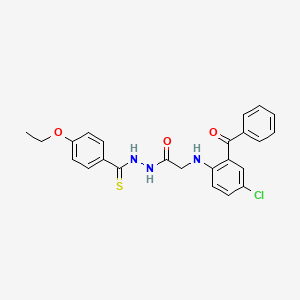 molecular formula C24H22ClN3O3S B12721978 Glycine, N-(2-benzoyl-4-chlorophenyl)-, 2-((4-ethoxyphenyl)thioxomethyl)hydrazide CAS No. 111070-76-9