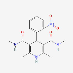 molecular formula C17H20N4O4 B12721992 3,5-Pyridinedicarboxamide, 1,4-dihydro-4-(2-nitrophenyl)-N,N',2,6-tetramethyl- CAS No. 161771-90-0