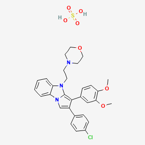 molecular formula C30H32ClN3O7S B12721997 4-[2-[2-(4-chlorophenyl)-3-(3,4-dimethoxyphenyl)pyrrolo[1,2-a]benzimidazol-4-yl]ethyl]morpholine;sulfuric acid CAS No. 174657-68-2