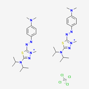molecular formula C34H54Cl4N12S2Zn B12722035 Bis(5-(diisopropylamino)-2-((4-(dimethylamino)phenyl)azo)-3-methyl-1,3,4-thiadiazolium) tetrachlorozincate(2-) CAS No. 81921-77-9