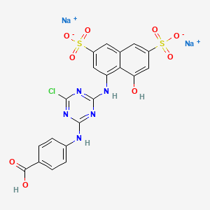 molecular formula C20H12ClN5Na2O9S2 B12722141 Disodium hydrogen 4-((4-chloro-6-((8-hydroxy-3,6-disulphonato-1-naphthyl)amino)-1,3,5-triazin-2-yl)amino)benzoate CAS No. 94349-49-2