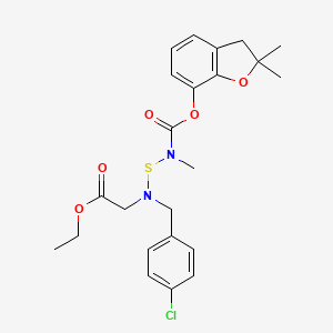 molecular formula C23H27ClN2O5S B12722184 Glycine, N-((4-chlorophenyl)methyl)-N-(((((2,3-dihydro-2,2-dimethyl-7-benzofuranyl)oxy)carbonyl)methylamino)thio)-, ethyl ester CAS No. 82560-51-8