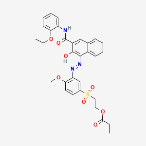 molecular formula C31H31N3O8S B12722189 N-(2-Ethoxyphenyl)-3-hydroxy-4-((2-methoxy-5-((2-(1-oxopropoxy)ethyl)sulphonyl)phenyl)azo)naphthalene-2-carboxamide CAS No. 85959-50-8