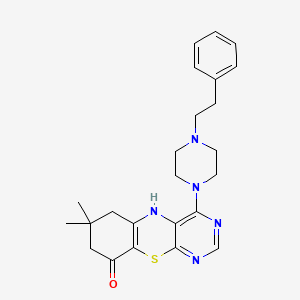 molecular formula C24H29N5OS B12722194 5H-Pyrimido(4,5-b)(1,4)benzothiazin-9(6H)-one, 7,8-dihydro-7,7-dimethyl-4-(4-(2-phenylethyl)-1-piperazinyl)- CAS No. 84744-88-7