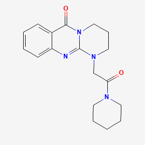 molecular formula C18H22N4O2 B12722212 Piperidine, 1-((3,4-dihydro-6-oxo-2H-pyrimido(2,1-b)quinazolin-1(6H)-yl)acetyl)- CAS No. 160776-58-9