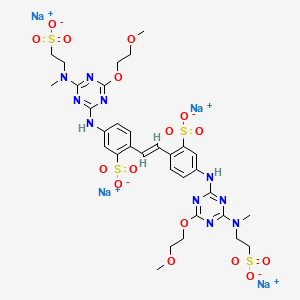 molecular formula C32H38N10Na4O16S4 B12722238 4,4'-Bis((4-(2-methoxyethoxy)-6-(methyl(2-sulphoethyl)amino)-1,3,5-triazin-2-yl)amino)stilbene-2,2'-disulphonic acid, sodium salt CAS No. 85154-05-8