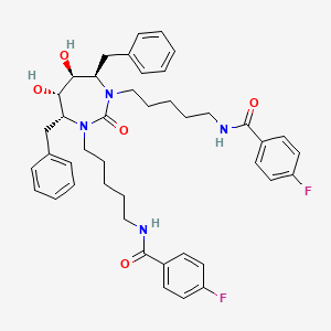 molecular formula C43H50F2N4O5 B12722390 N-(5-((5S,6S,4R,7R)-4,7-Bisbenzyl-3-(5-((4-fluorophenyl)carbonylamino)pentyl)-5,6-dihydroxy-2-oxo(1,3-diazaperhydroepinyl))pentyl)(3-fluorophenyl)carboxamide CAS No. 167826-40-6