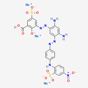 molecular formula C25H17N8Na3O11S2 B12722412 Trisodium 3-((2,4-diamino-5-((4-((4-nitro-2-sulphonatophenyl)amino)phenyl)azo)phenyl)azo)-5-sulphonatosalicylate CAS No. 83968-52-9