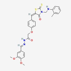 molecular formula C29H28N4O5S2 B12722424 Acetic acid, (4-((3-(((methylphenyl)amino)methyl)-4-oxo-2-thioxo-5-thiazolidinylidene)methyl)phenoxy)-, ((3,4-dimethoxyphenyl)methylene)hydrazide CAS No. 139207-43-5