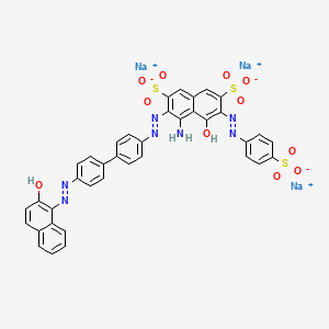 molecular formula C38H24N7Na3O11S3 B12722471 4-Amino-5-hydroxy-3-((4'-((2-hydroxy-1-naphthyl)azo)(1,1'-biphenyl)-4-yl)azo)-6-((4-sulphophenyl)azo)naphthalene-2,7-disulphonic acid, sodium salt CAS No. 85750-05-6