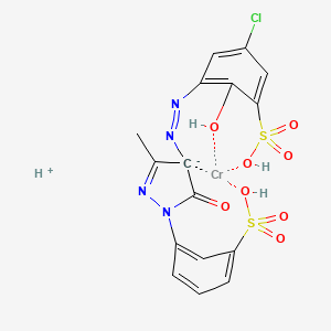 molecular formula C16H13ClCrN4O8S2 B12722516 Hydrogen (5-chloro-3-((4,5-dihydro-3-methyl-5-oxo-1-(3-sulphophenyl)-1H-pyrazol-4-yl)azo)-2-hydroxybenzene-1-sulphonato(4-))chromate(1-) CAS No. 94276-67-2