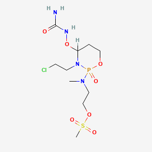 molecular formula C10H22ClN4O7PS B12722552 Urea, N-(3-(2-chloroethyl)-2-(methyl(2-((methylsulfonyl)oxy)ethyl)amino)tetrahydro-2H-1,3,2-oxazaphosphorin-4-yl)-N-hydroxy-, P-oxide CAS No. 81733-22-4
