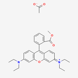 molecular formula C31H36N2O5 B12722655 Xanthylium, 3,6-bis(diethylamino)-9-(2-(methoxycarbonyl)phenyl)-, acetate CAS No. 129218-10-6