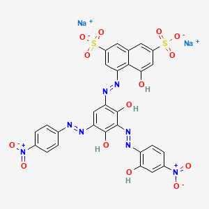 molecular formula C28H16N8Na2O14S2 B12722681 Disodium 4-((2,4-dihydroxy-3-((2-hydroxy-4-nitrophenyl)azo)-5-((4-nitrophenyl)azo)phenyl)azo)-5-hydroxynaphthalene-2,7-disulphonate CAS No. 93939-98-1