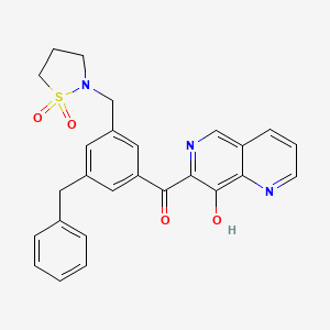molecular formula C26H23N3O4S B12722687 Methanone, (3-((1,1-dioxido-2-isothiazolidinyl)methyl)-5-(phenylmethyl)phenyl)(8-hydroxy-1,6-naphthyridin-7-yl)- CAS No. 422550-94-5