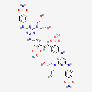 molecular formula C40H44N14Na2O14S4 B12722782 Disodium 4,4'-bis((4-((4-(aminosulphonyl)phenyl)amino)-6-(bis(2-hydroxyethyl)amino)-1,3,5-triazin-2-yl)amino)stilbene-2,2'-disulphonate CAS No. 35201-95-7