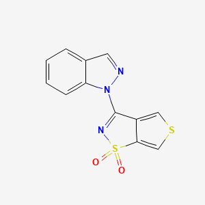 molecular formula C12H7N3O2S2 B12722803 IH-Indazole, 1-thieno(3,4-d)isothiazol-3-yl-, S,S-dioxide CAS No. 113387-64-7
