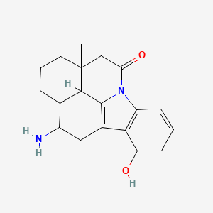 molecular formula C19H22N2O2 B12722808 Isoquino(2,1,8-lma)carbazol-5(1H)-one, 2,3,3a,4,11,12,12a,12b-octahydro-12-amino-10-hydroxy-3a-methyl-, (3aR-(3a-alpha,12-alpha,12a-alpha,12b-alpha))- CAS No. 133775-39-0