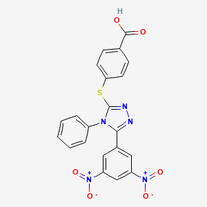 molecular formula C21H13N5O6S B12722872 Benzoic acid, 4-((5-(3,5-dinitrophenyl)-4-phenyl-4H-1,2,4-triazol-3-yl)thio)- CAS No. 119228-58-9
