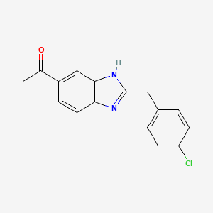 molecular formula C16H13ClN2O B12722915 Ethanone, 1-(2-((4-chlorophenyl)methyl)-1H-benzimidazol-5-yl)- CAS No. 115583-18-1