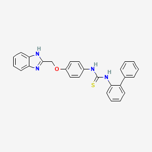 molecular formula C27H22N4OS B12722923 Thiourea, N-(4-(1H-benzimidazol-2-ylmethoxy)phenyl)-N'-(1,1'-biphenylyl)- CAS No. 84494-47-3