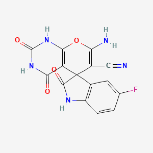 molecular formula C15H8FN5O4 B12722951 Spiro(3H-indole-3,5'(5H)-pyrano(2,3-d)pyrimidine)-6'-carbonitrile, 1,1',2,2',3',4'-hexahydro-7'-amino-5-fluoro-2,2',4'-trioxo- CAS No. 116719-49-4
