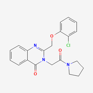 molecular formula C21H20ClN3O3 B12723035 Pyrrolidine, 1-((2-((2-chlorophenoxy)methyl)-4-oxo-3(4H)-quinazolinyl)acetyl)- CAS No. 85063-13-4