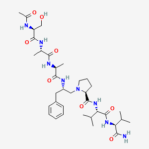 molecular formula C35H56N8O8 B12723045 L-Valinamide, 1-(2-((N-(N-(N-acetyl-L-seryl)-L-alanyl)-L-alanyl)amino)-3-phenylpropyl)-L-prolyl-L-valyl-, (S)- CAS No. 126333-32-2