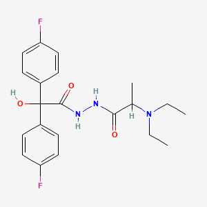 molecular formula C21H25F2N3O3 B12723072 Benzeneacetic acid, 4-fluoro-alpha-(4-fluorophenyl)-alpha-hydroxy-, 2-(2-(diethylamino-1-oxopropyl)hydrazide CAS No. 128175-01-9
