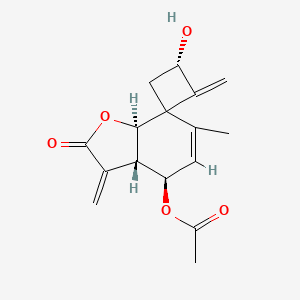 molecular formula C17H22O5 B12723167 Cyclodeca(b)furan-2(3H)-one, 4-(acetyloxy)-3a,4,7,8,9,10,11,11a-octahydro-9-hydroxy-6-methyl-3,10-bis(methylene)-, (3aR,4R,5E,9S,11aS)- CAS No. 85847-65-0